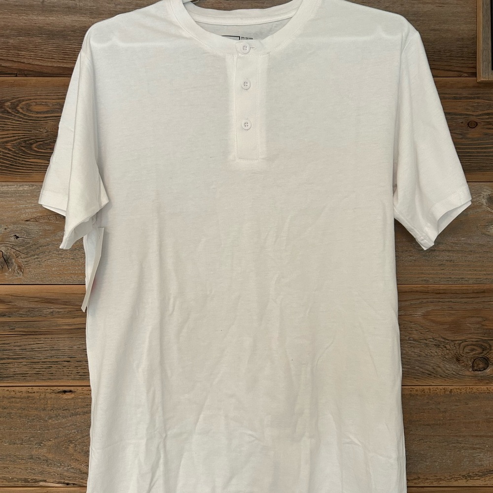 Essentials White Henley T-Shirt Mens Small Short Sleeve Minimal Basic NWT